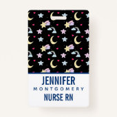 Badge Lune, étoiles et nuages Motif sur Pastel Pink (Dos)