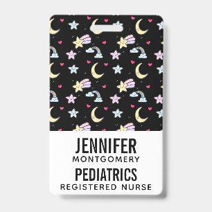 Badge Lune lunaire, étoiles et nuages Motif sur noir