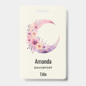 Badge Lune rose Croissant avec de jolies fleurs (Back)