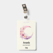 Badge Lune rose Croissant avec de jolies fleurs (Back with Clip)
