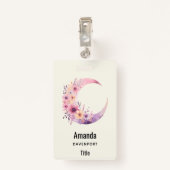 Badge Lune rose Croissant avec de jolies fleurs (Dos avec clip)