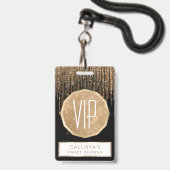 Badge Luxe Chic Black Gold Fringe Parties scintillant ét (Front with Lanyard)