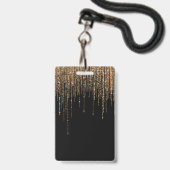 Badge Luxe Chic Black Gold Fringe Parties scintillant ét (Back with Lanyard)