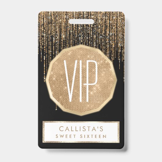 Badge Luxe Chic Black Gold Fringe Parties scintillant ét (Front)