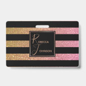 Badge Luxe Or Rose Pailleté Rayures (Arrière)