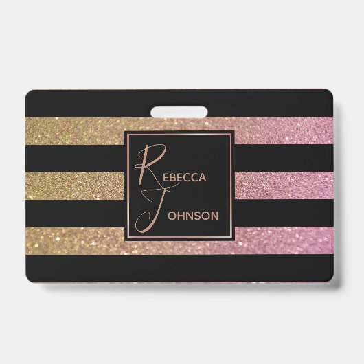 Badge Luxe Or Rose Pailleté Rayures (Avant)