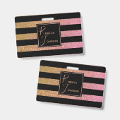 Badge Luxe Or Rose Pailleté Rayures (Avant & arrière)