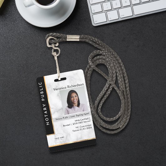 Badge Luxury Black White Gold Marble Professional Notary