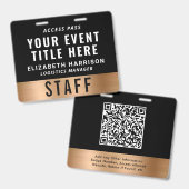 Badge Luxury QR Code Black Gold Event Access Pass ID (Avant & arrière)