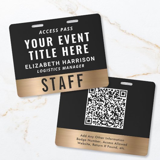 Badge Luxury QR Code Black Gold Event Access Pass ID