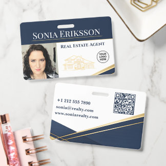 Badge Luxury Realtor Business Card Navy Gold