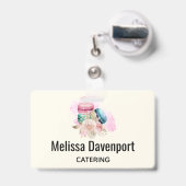 Badge Macarons et fleurs colorés Aquarelle (Arrière avec rétractable)