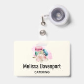 Badge Macarons et fleurs colorés Aquarelle (Avant avec rétractable)