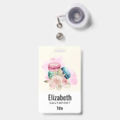 Badge Macarons et fleurs colorés aquarelle (Avant avec rétractable)