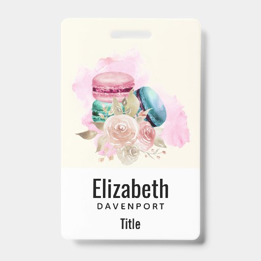Badge Macarons et fleurs colorés aquarelle (Avant)