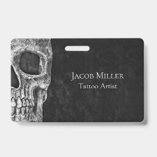 Badge Magasin de tatouage tête de crâne gothique noir et