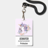 Badge Magique Unicorne maman & bébé aquarelle (Avant avec lanière)