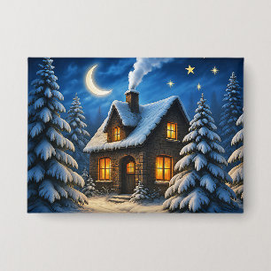 Badge Magnifique forêt et maison de Noël magique