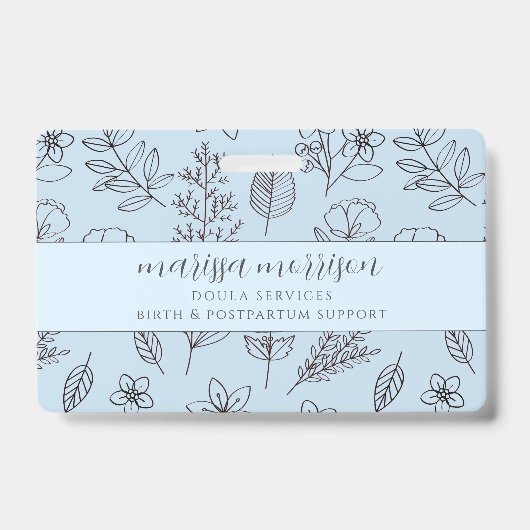 Badge Main Whimsical tiré floral Script bleu Doula (Avant)