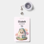 Badge Maison en forme d'oeuf et de lapin rose style Kawa (Avant avec rétractable)