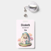 Badge Maison en forme d'oeuf et de lapin rose style Kawa (Arrière avec rétractable)