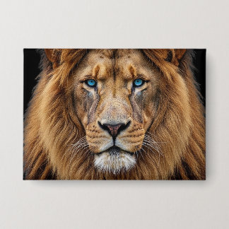 Badge Majestic Lion Face with Blue Eyes | Wildlife Anima