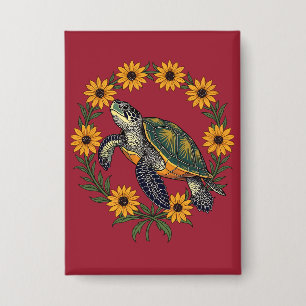 Badge Malaclemys Tortue et Fleurs de Susan aux Yeux Noir