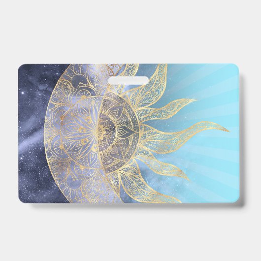 Badge Mandala Céleste Lune Soleil Doré Design (Avant)
