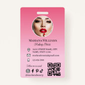 Badge maquillage artiste photo qr code rose petite entre (Devant)
