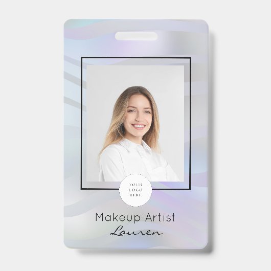 Badge Maquillage de photo de script holographique modern (Avant)