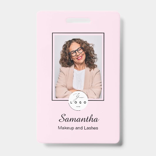 Badge Maquillage photo de logo de script noir rose rouge (Avant)