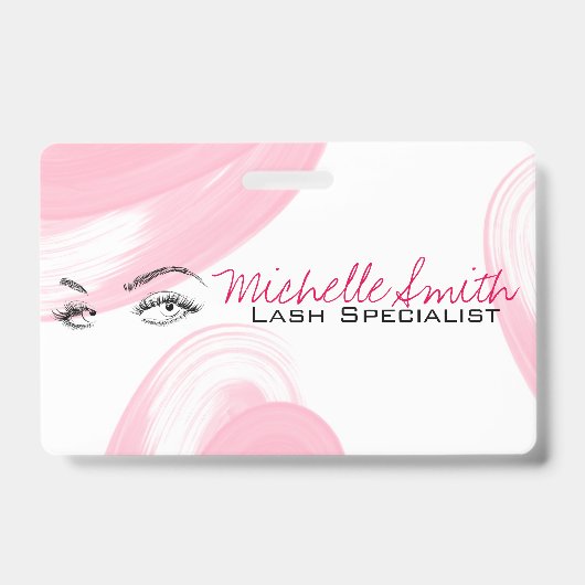 Badge Maquilleuse Extensions de Cils Cils Sourcils Rose (Avant)