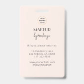 Badge Maquilleuse Photo Logo Script Rose Pâle (Arrière)