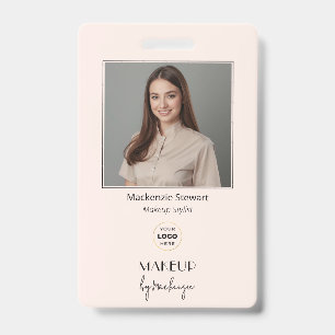 Badge Maquilleuse Photo Logo Script Rose Pâle
