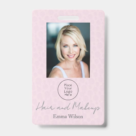 Badge Maquilleuse rose, Studio de coiffure, maquillage e (Avant)