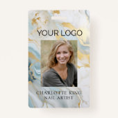 Badge Marble Gold Blue Logo de l'employé - ID photo Badg (Devant)