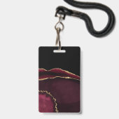 Badge Marbre Agate Chic Noir Violet Or Pailleté (Avant avec lanière)