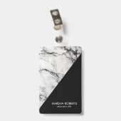 Badge Marbre blanc Monogramme Et Grains Noirs (Back with Clip)