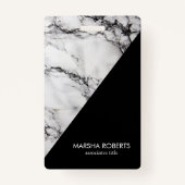 Badge Marbre blanc Monogramme Et Grains Noirs (Devant)