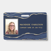 Badge Marbre Bleu Agate Géode Code QR Photo ID Nom (Avant)