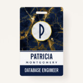 Badge Marbre bleu marine et or Marbre moderne élégant (Dos)