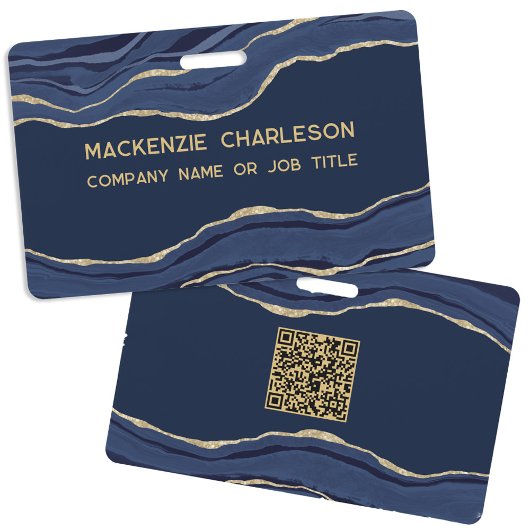 Badge Marbre Bleu Nuit Agate Géode Code QR Entreprise No