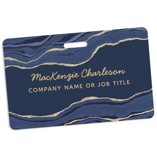 Badge Marbre Bleu Nuit Agate Géode Or Nom de l'entrepris