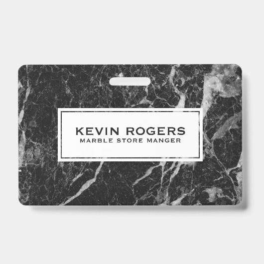 Badge Marbre Faux Noir Accent Blanc (Avant)