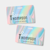 Badge Marbre liquide holographique moderne (Avant & arrière)