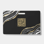Badge Marbre Noir Agate Géode Code QR Photo ID Nom (Arrière)