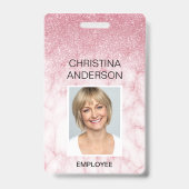 Badge Marbre Rose Pailleté Nom de l'employé Photo Entrep (Avant)