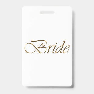 Badge Mariée or blanc calligraphie élégante id