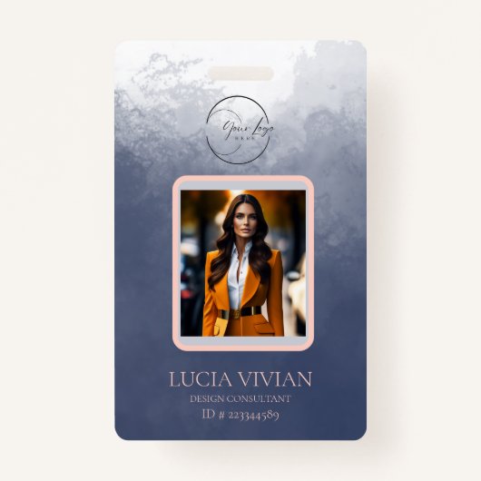 Badge Marine Bleu Couleur à deux sens QRcode Photo Nom d (Devant)