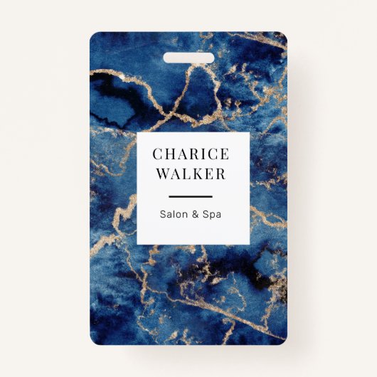 Badge marine bleu vagues or océan salon nom monogramme (Devant)